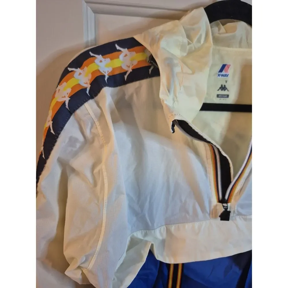 Kappa KWAY Blue White Windbreaker Jacket Medium Hoodie Italy Le Vrai Leon Banda